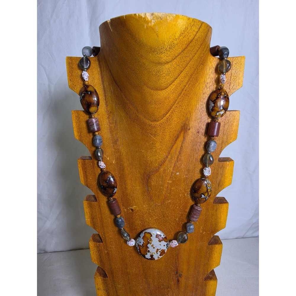 Handmade Brown Jasper Style Beaded Necklace Earth Tone Boho Statement New